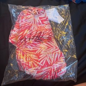 NIB beachlunchlounge Ireana Tiered Ruffle Midi Dress in Pink Sun Palms in XL